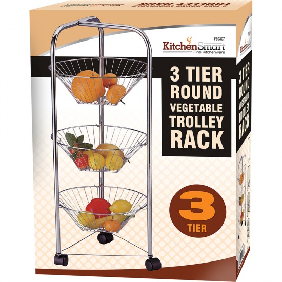 3 TIER CHROME PLATED KITCHEN FRUIT CART VEGETABLE TROLLEY STORAGE STAND RACK NEW