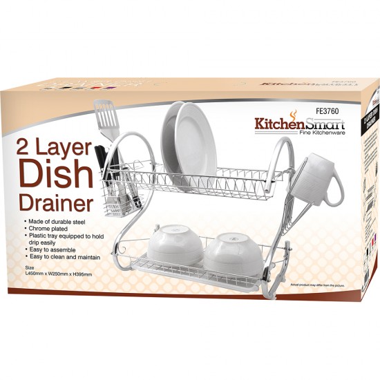 2 Tier Dish Drainer Ideal for Plates 7 Kitchenware as well as Cutlery, Spoons, Knives, Forks & Cups