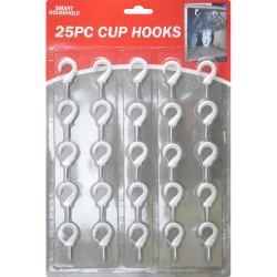 H-QUALITY WHITE CUP HOOKS SHOULDERED WHITE PLASTIC COATED METAL SCREW IN 19MM