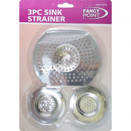 3PC STAINLESS STEEL CHROME SINK BATH STRAINER FOOD HAIR TRAP BASIN FILTER PLUG