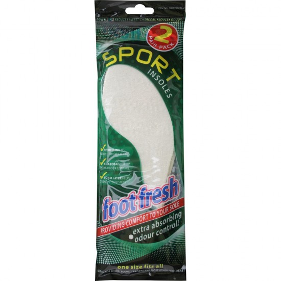 2 PAIR SPORT INSOLES FRESH FOAM LAYER CUSHION EXTRA ABSORBING ODOUR CONTROL