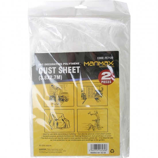 NEW 2PC DECORATING PAINT COVE POLYTHENE WATERPROOF PLASTIC CLEAR DUST SHEET