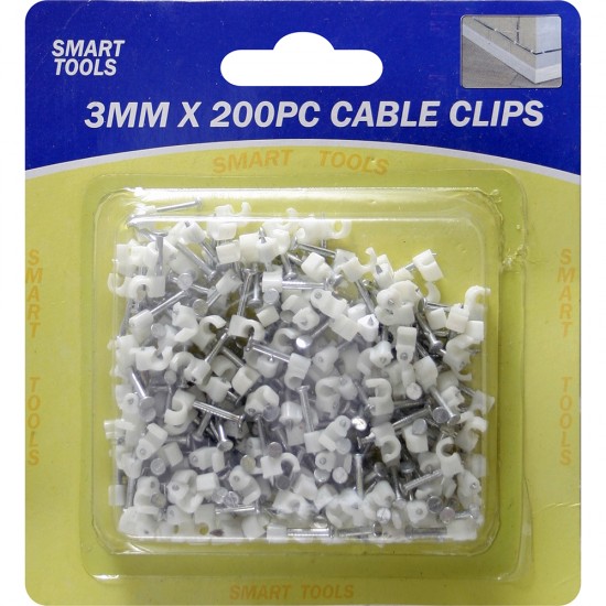 NEW WHITE PLASTIC CABLE CLIPS WITH NAIL TV AERIAL CABLES WALL MOUNTING 3MM 200PC