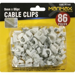 NEW 86 PC WHITE PLASTIC CABLE CLIPS + NAILS TV AERIAL CABLES WALL MOUNTING 9MM