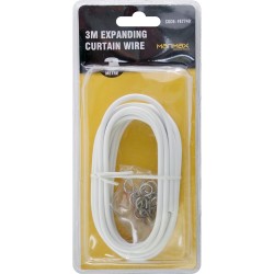 NEW 3m Expanding Curtain Wire & Hooks Complete Set For Windows Curtain & Doors
