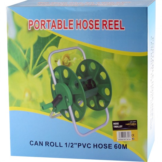 PORTABLE HOSE REEL 60M GARDEN WATERING PIPE CART FREE STANDING COMPACT WINDER