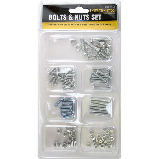 60PC ASSORTED 6 SIZES BOLTS AND NUTS SET OF 50 SLOTTED CROSS HEAD BOLT & NUT NEW