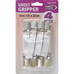 NEW 4PC SHEET GRIPPERS STRAPS FASTENERS HOLD GRIPS ELASTIC CHROME CLIPS GRIPPER