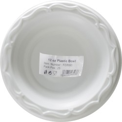 25pc H-Quality Extra Strong Disposable White Plastic Bowls Microwave Safe 12oz